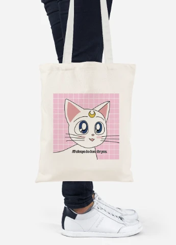 Эко сумка шопер Луна Кошки Сейлор Мун (anime Sailor Moon Cats) (92102-2919-BG) бежевая MobiPrint Lite (256922475)