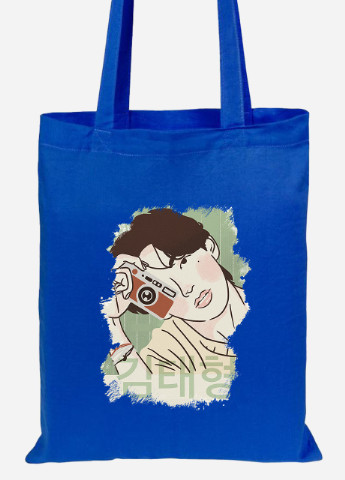 Эко сумка шопер Ким Тхэхён БТС (Kim Tae-hyung BTS) (92102-3262-SK) голубая MobiPrint Lite (256921652)