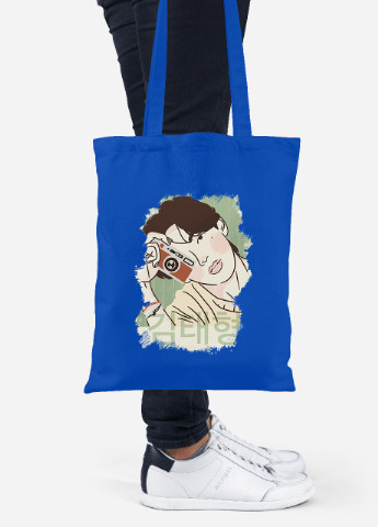 Эко сумка шопер Ким Тхэхён БТС (Kim Tae-hyung BTS) (92102-3262-SK) голубая MobiPrint Lite (256921652)