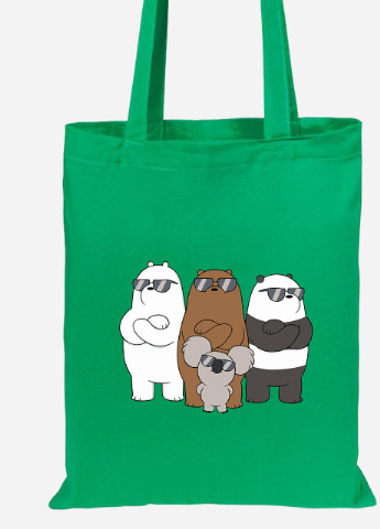 Еко-сумка шоппер Вся правда про ведмедів (We Bare Bears) (92102-2892-KG) зелена MobiPrint Lite (256924813)