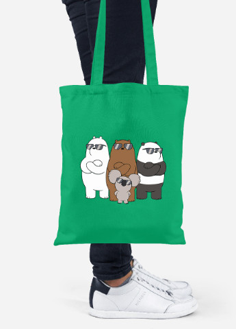 Еко-сумка шоппер Вся правда про ведмедів (We Bare Bears) (92102-2892-KG) зелена MobiPrint Lite (256924813)