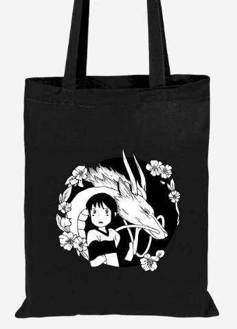 Эко сумка шопер Тихиро Огино Сэн и Хаку Унесённые призраками (Spirited Away) (92102-2647-BK) черная MobiPrint Lite (256921332)