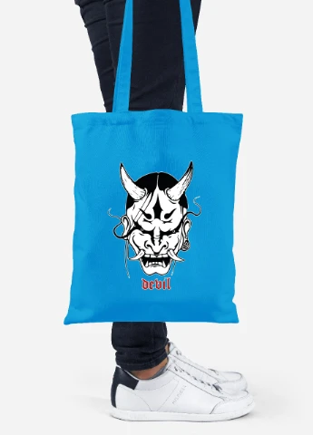 Еко-сумка шоппер Японська маска демона (Japanese demon mask) (92102-3328-BL) синя MobiPrint Lite (256922099)