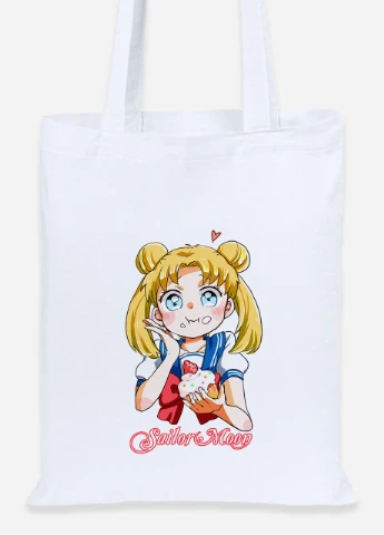 Еко-сумка шоппер Сейлор Мун (Sailor Moon) (92102-2917) біла MobiPrint Lite (256923968)