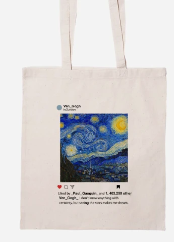 Эко сумка шопер Инстаграм Звёздная ночь Винсент Ван Гог (Instagram van Gogh) (92102-2965-BG) бежевая MobiPrint Lite (256923805)