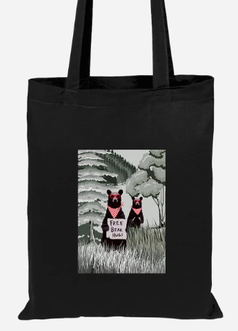 Эко сумка шопер Медьвежьи обнимашки (92102-2066-BK) черная MobiPrint Lite (256921428)