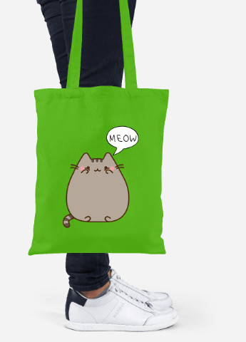 Еко-сумка шоппер Кіт Пушин (Pusheen Cat) (92102-2853-LM) салатова MobiPrint Lite (256922301)