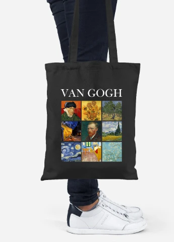 Еко-сумка шоппер Вінсент Ван Гог Картини (Vincent van Gogh) (92102-2960-BK) чорна MobiPrint Lite (256922039)