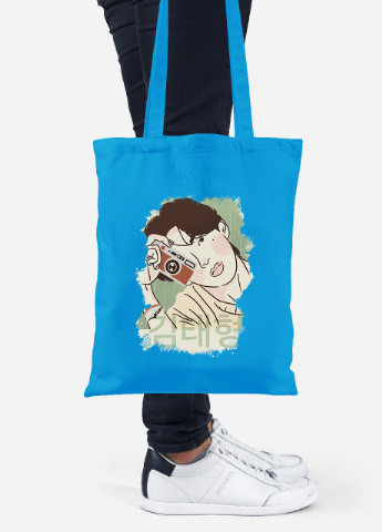 Еко-сумка шоппер Кім Тхехен БТС (Kim Tae-hyung BTS) (92102-3262-BL) синя MobiPrint Lite (256924037)