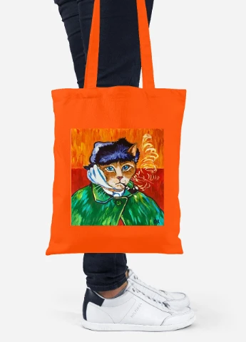 Еко-сумка шоппер Кіт Вінсент Ван Гог (Vincent van Gogh Cat) (92102-2958-OG) помаранчева MobiPrint Lite (256922745)