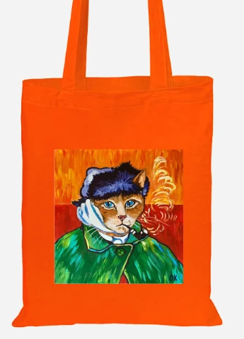Еко-сумка шоппер Кіт Вінсент Ван Гог (Vincent van Gogh Cat) (92102-2958-OG) помаранчева MobiPrint Lite (256922745)