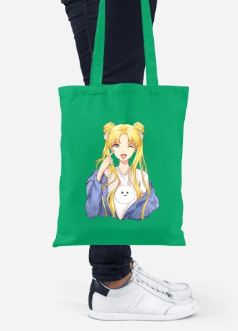 Эко сумка шопер Сейлор Мун (Sailor Moon) (92102-2925-KG) зеленая MobiPrint Lite (256923784)