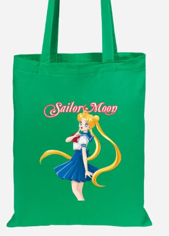Еко-сумка шоппер Сейлор Мун (Sailor Moon) (92102-2928-KG) зелена MobiPrint Lite (256921030)