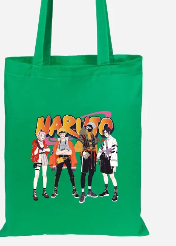 Еко-сумка шоппер Наруто (Naruto) (92102-2630-KG) зелена MobiPrint Lite (256923787)