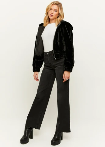 Черная демисезонная куртка Tally Weijl Formal Jackets - WOMEN WOVEN FAKE FUR JACKET