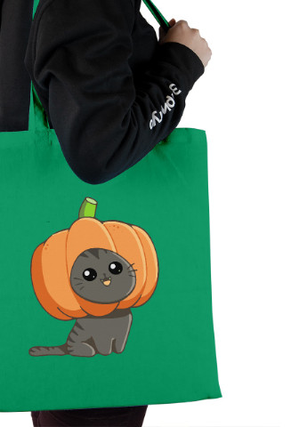 Эко сумка шопер Тыква кот (Pumpkincat) (92102-3435-KG) зеленая MobiPrint lite (256945318)