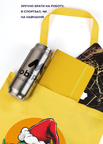 Еко-сумка шоппер Грінч хитра пика(Grinch) (92102-3547-SY) жовта MobiPrint Lite (256943661)