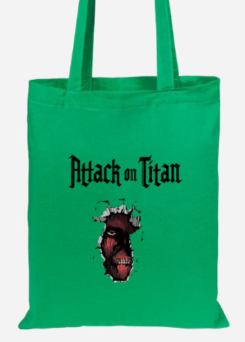 Эко сумка шопер Атака титанов Колоссальный Титан лого ( Attack on Titan logo) (92102-3489-KG) зеленая MobiPrint lite (256945176)