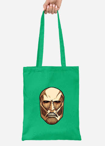 Эко сумка шопер Атака титанов Колоссальный Титан портретлого (Attack on Titan logo ) (92102-3490-KG) зеленая MobiPrint lite (256945296)