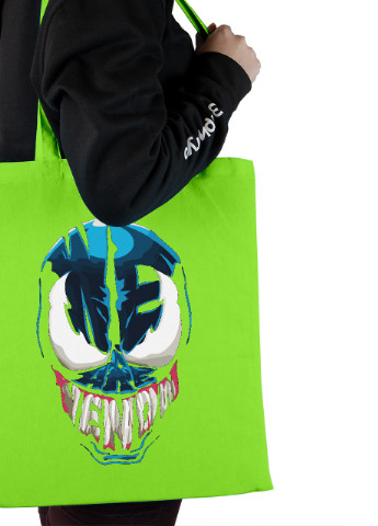 Эко сумка шопер Веном (Venom) (92102-3421-LM) салатовая MobiPrint lite (256943862)