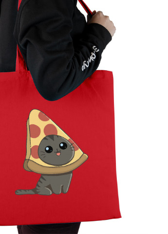 Эко сумка шопер Пицца кот (Pizzacat) (92102-3436-RD) красная MobiPrint lite (256945354)