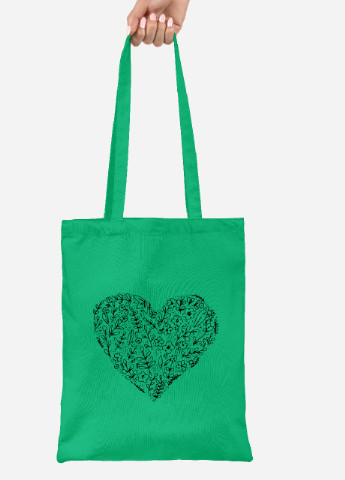 Эко сумка шопер Цветочное сердце (92102-3805-KG) зеленая MobiPrint lite (256945256)