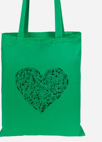Эко сумка шопер Цветочное сердце (92102-3805-KG) зеленая MobiPrint lite (256945256)