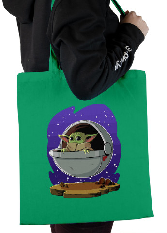 Эко сумка шопер Грогу космос(Grogu Baby Yoda) (92102-3518-KG) зеленая MobiPrint lite (256945894)