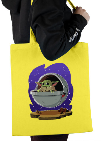 Еко-сумка шоппер Грогу космос (Grogu Baby Yoda) (92102-3518-SY) жовта MobiPrint Lite (256943815)