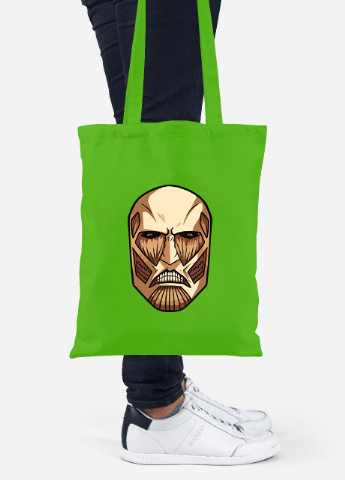 Эко сумка шопер Атака титанов Колоссальный Титан портретлого (Attack on Titan logo ) (92102-3490-LM) салатовая MobiPrint Lite (256945357)