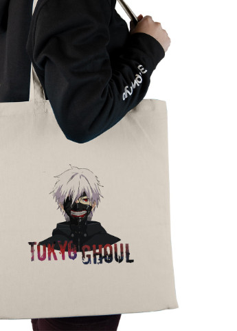 Эко сумка шопер Токийский гуль Кэн Канэки лого-портрет(Tokyo Ghoul) (92102-3528-BG) бежевая MobiPrint lite (256944690)