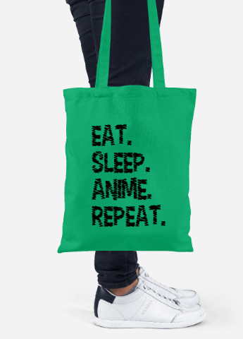 Эко сумка шопер Еда, сон, аниме – повторить (92102-3827-KG) зеленая MobiPrint lite (256945594)