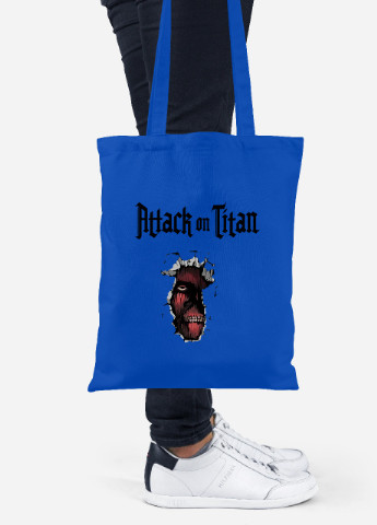 Эко сумка шопер Атака титанов Колоссальный Титан лого ( Attack on Titan logo) (92102-3489-SK) голубая MobiPrint lite (256943918)