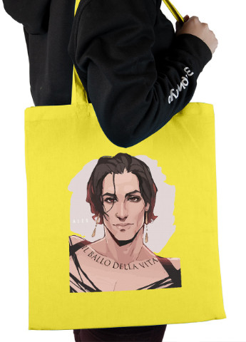 Еко-сумка шоппер Манескін Даміано Давид портрет (Maneskin Damiano David) (92102-3517-SY) жовта MobiPrint Lite (256944289)