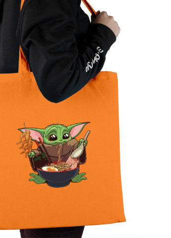 Эко сумка шопер Грогу Йода вкусная еда(Grogu Baby Yoda) (92102-3524-OG) оранжевая MobiPrint lite (256945872)