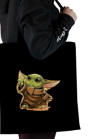 Еко-сумка шоппер Грогу Йода(Grogu Baby Yoda) (92102-3520-BK) чорна MobiPrint Lite (256945814)