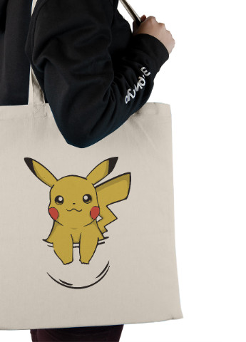 Еко-сумка шоппер Покемон Пікачу (Pikachu) (92102-3439-BG) бежева MobiPrint Lite (256944165)
