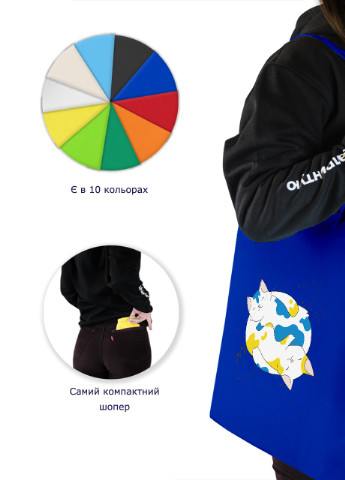 Еко-сумка шоппер Українські муркотики (92102-3900-SK) голуба MobiPrint lite (256944925)