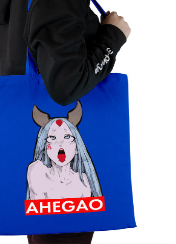 Эко сумка шопер Ахэгао девушка-рот лого(Ahegao girl logo) (92102-3509-SK) голубая MobiPrint lite (256945516)