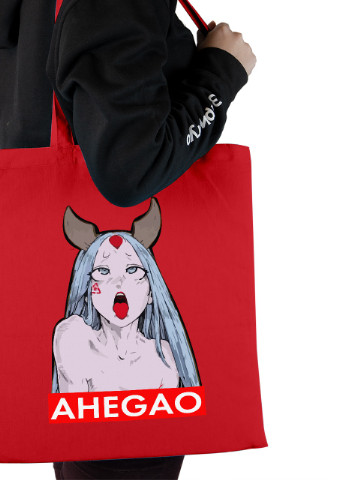 Еко-сумка шоппер Ахегао дівчина-рот лого(Ahegao girl logo) (92102-3509-RD) червона MobiPrint Lite (256943662)