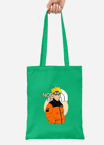 Еко-сумка шоппер Наруто Норс Фейс (Naruto The Norch Face) (92102-3480-KG) зелена MobiPrint lite (256945260)
