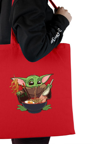 Еко-сумка шоппер Грогу Йода смачна їжа (Grogu Baby Yoda) (92102-3524-RD) червона MobiPrint Lite (256944154)