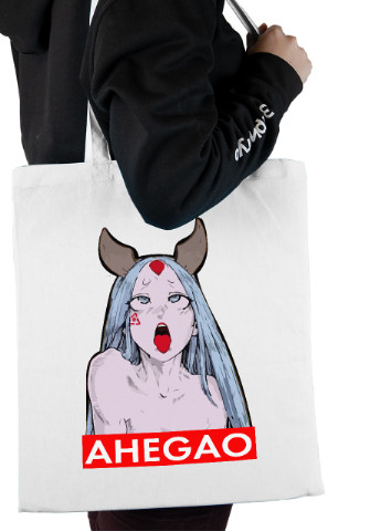 Еко-сумка шоппер Ахегао дівчина-рот лого(Ahegao girl logo) (92102-3509) біла MobiPrint Lite (256944008)