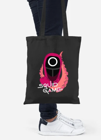 Еко-сумка шоппер Коло Робочий солдат Гра в кальмара (Squid Game) (92102-3475-BK) чорна MobiPrint Lite (256944746)