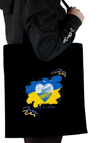 Еко-сумка шоппер Мир для України (92102-3698-BK) чорна MobiPrint Lite (256943694)