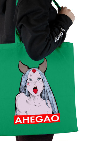 Еко-сумка шоппер Ахегао дівчина-рот лого(Ahegao girl logo) (92102-3509-KG) зелена MobiPrint lite (256945647)