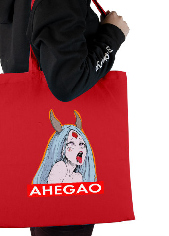 Эко сумка шопер Ахэгао девушка-рот лого(Ahegao girl logo) (92102-3508-RD) красная MobiPrint lite (256945288)