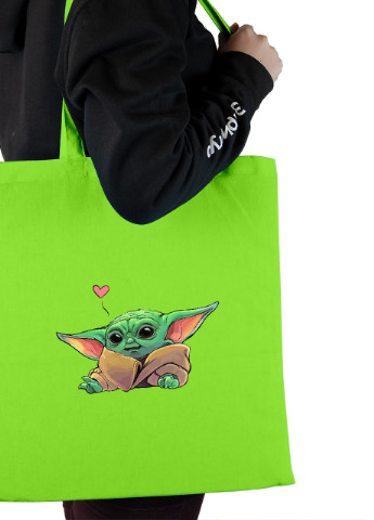 Еко-сумка шоппер Грогу Йода лайк (Grogu Baby Yoda) (92102-3522-LM) салатова MobiPrint Lite (256944149)