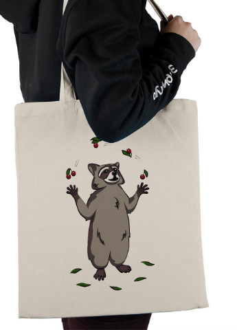 Еко-сумка шоппер Єнот з вишнями (92102-3925-BG) бежева MobiPrint lite (256945479)