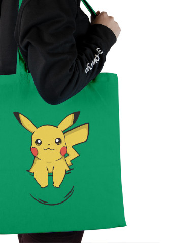 Еко-сумка шоппер Покемон Пікачу (Pikachu) (92102-3439-KG) зелена MobiPrint lite (256945248)